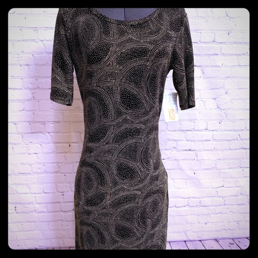 NEW LIMITED Elegant sheath Dress black with Metallic glitter copper & Gold XS